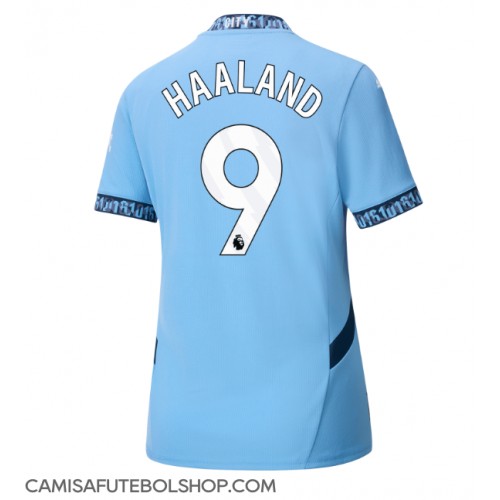 Camisa de time de futebol Manchester City Erling Haaland #9 Replicas 1º Equipamento Feminina 2024-25 Manga Curta